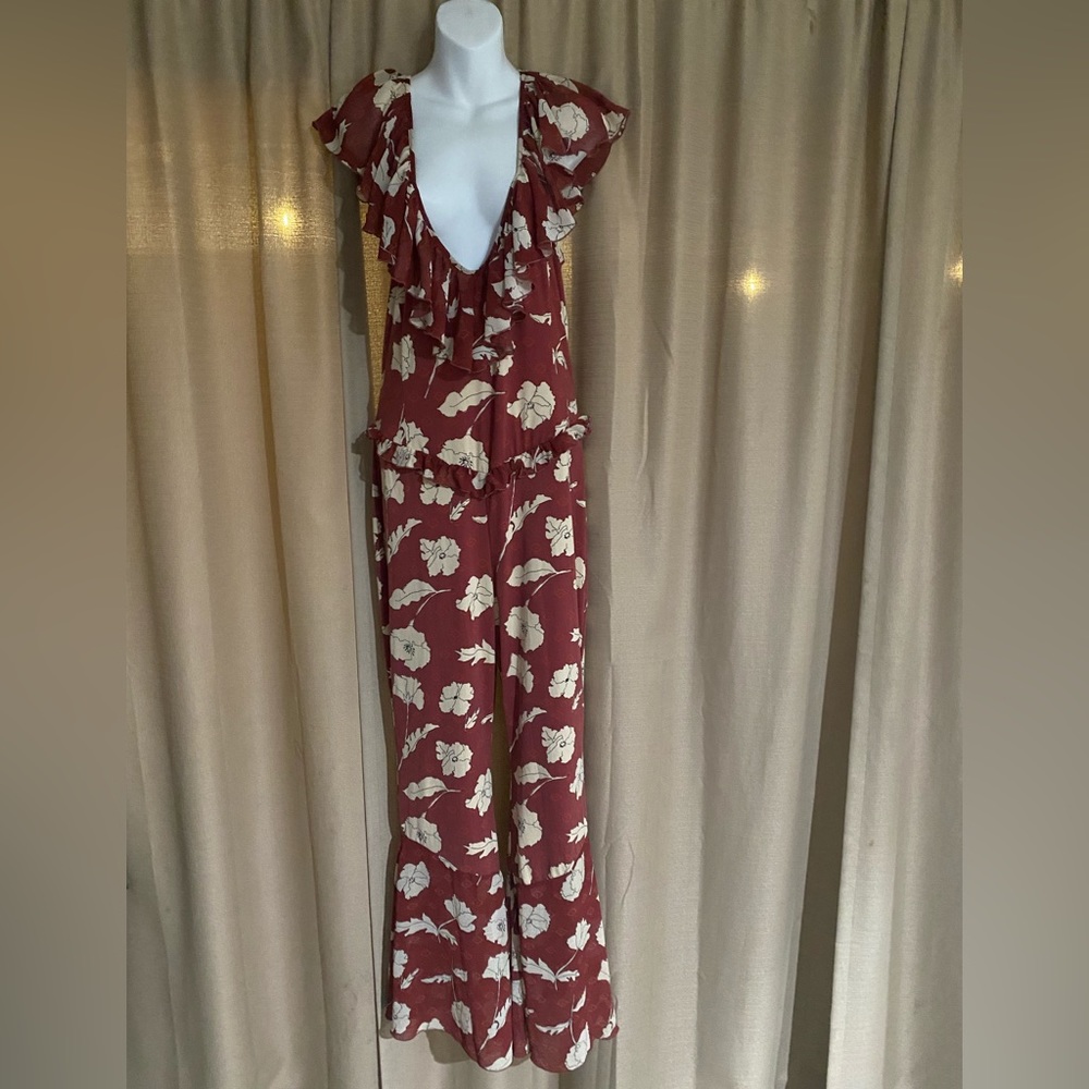 NWOT Free People Austyn Floral Ruffle Flare Leg Jumpsuit - Picture 3 of 14